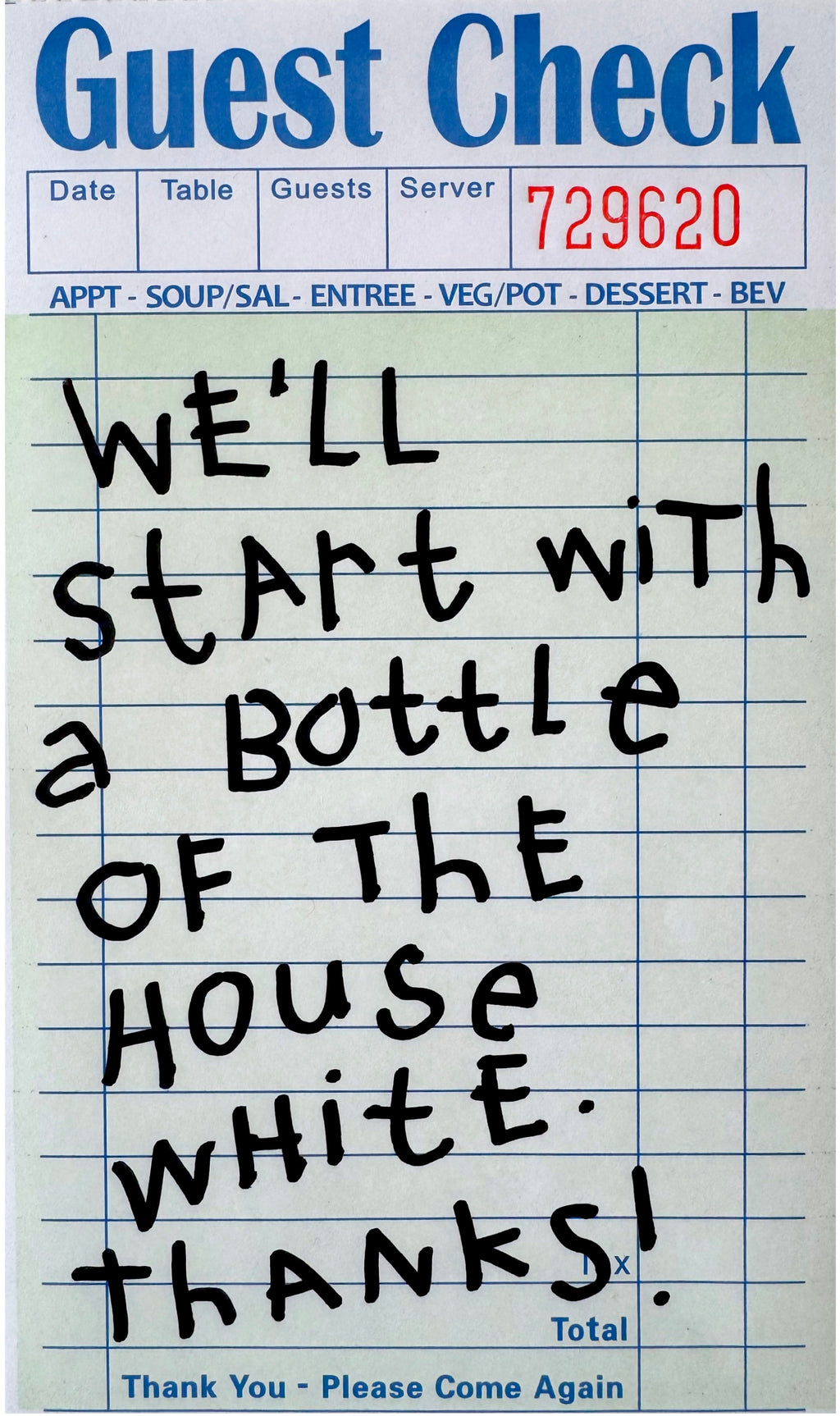 Bottle of the House White - 12x18in